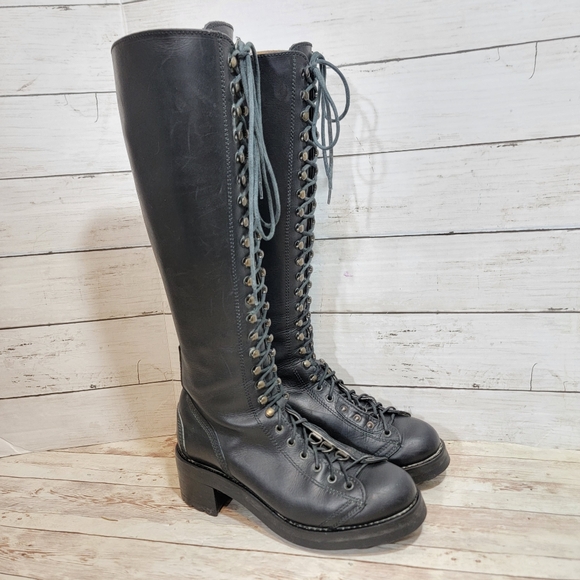 Freelance Shoes - Freelance Paris knee high lace up combat boot
